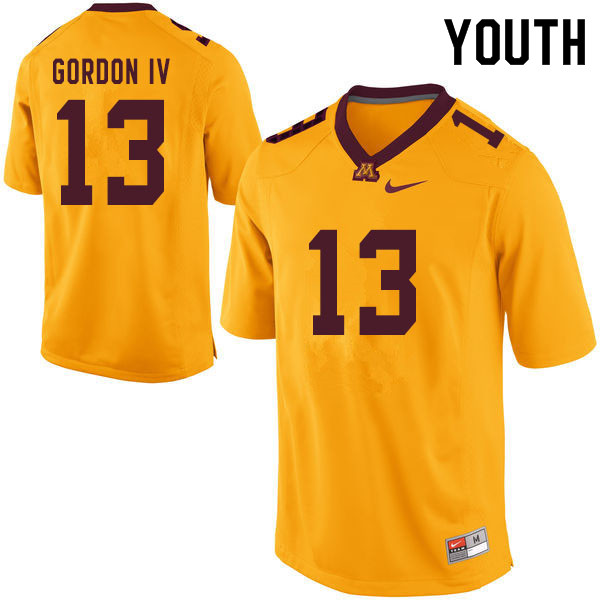 Youth #13 James Gordon IV Minnesota Golden Gophers College Football Jerseys Sale-Yellow - Click Image to Close